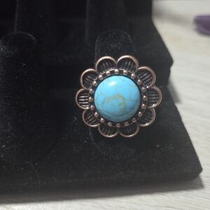 🌹#89 Paparazzi Turquoise and Copper Floral Ring